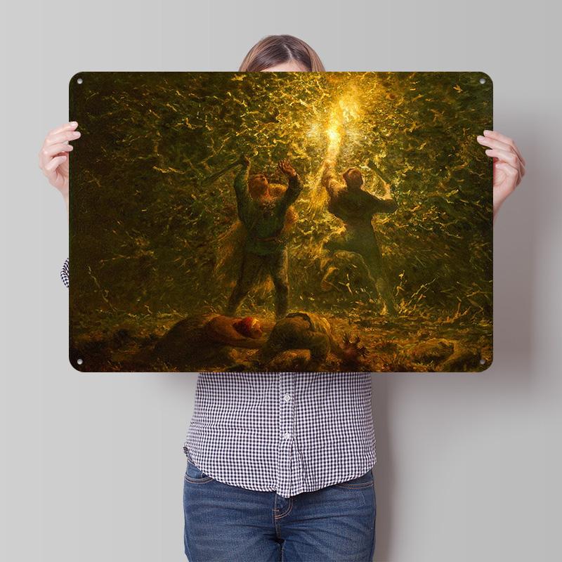 Burning Torch in the Forest Personalized D Textured Metal Poster Wall Art Tinplate Sign for Gaming Room Decoration Man House