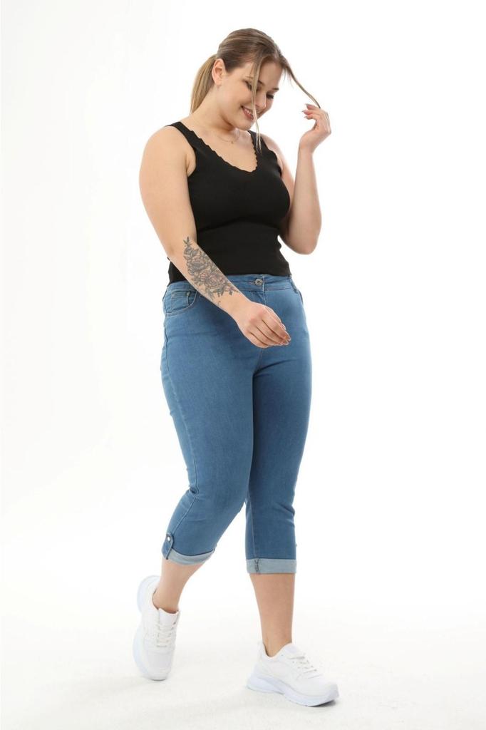 Damenmode Übergröße Shorts & Bermudas Plus Size Jeans Capri mit Schlitz (Taschen- und Stickereidetail)