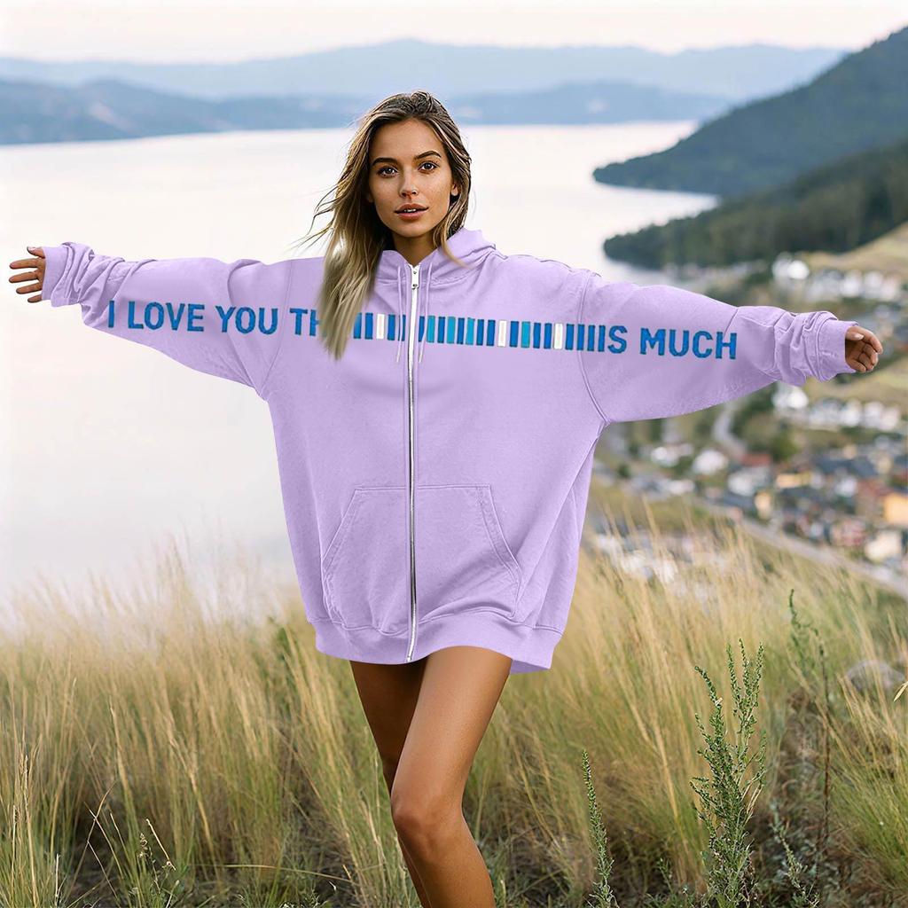 Damen- und Herren-Unisex-Mode, lässiger Langarm-Kapuzenmantel mit Rundhalsausschnitt und Aufdruck