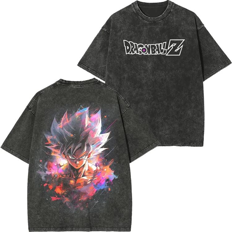 Dragon Ball Retro Washed T-shirt Wukong Demon Man Buou Pure Cotton Cartoon Men's and Women's Animation Short-sleeved Clothing