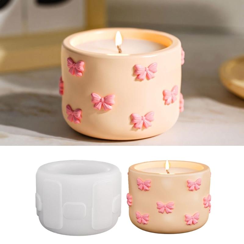 Reusable Crafting Mold Bowknot Shape Succulents Planter Moulds Silicone Texture for Handmade Storage Box Containers