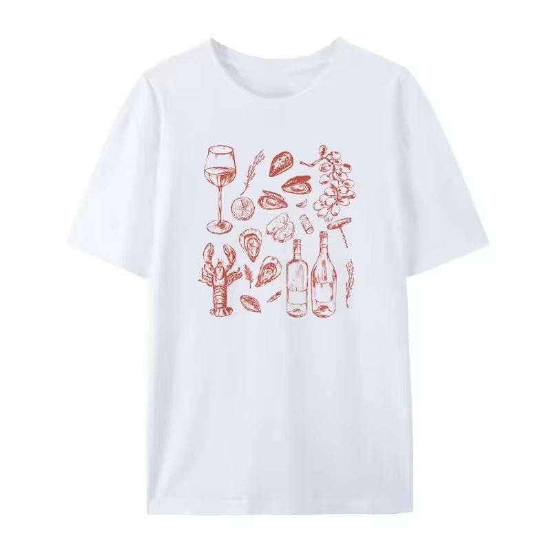 Trendy Summer Ins Women s Retro Seafood Printing T-Shirt Trendy Retro Y2k Oyster Lobster Cute Loose 4XL