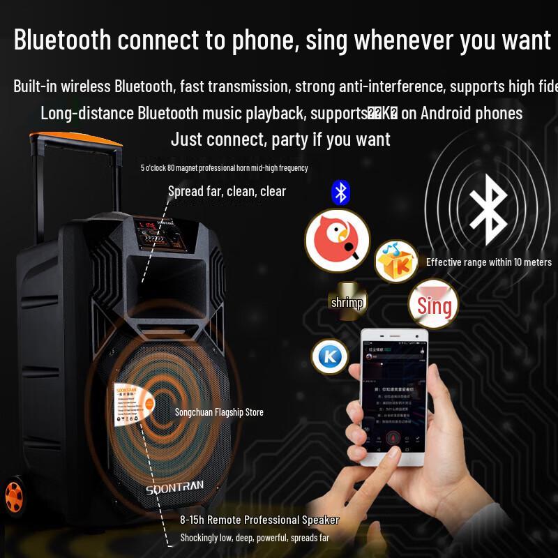 Songchuan SS1 Portable Outdoor Karaoke Trolley Speaker CN plug (adapter included)