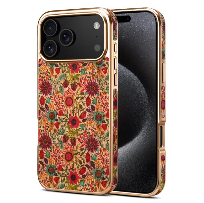 Denior Korkhülle für iPhone 17ProMax, Galvanisierte Schutzhülle mit Blumensprache für iPhone 17Air