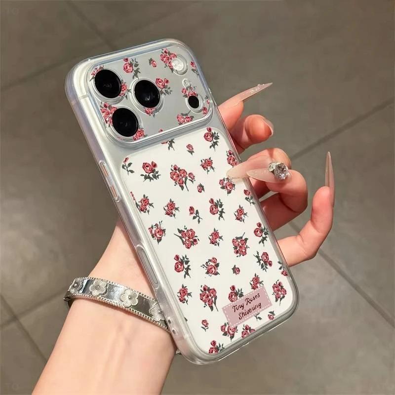 Retro style full screen red flowers for Apple 17Pro large window phone case IP16/15/14/13 soft 12