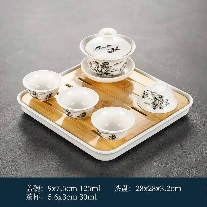 1 Gaiwan 4 Tassen 1 Teetablett Keramik Kung Fu Teegeschirr Haushalt eine Deckelschale vier Tassen Wohnzimmer Kung Fu Büro Empfang
