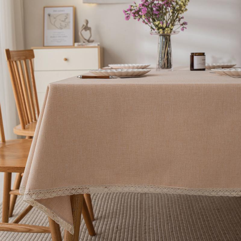 Imitation Cotton And Linen Tablecloth Waterproof And Oil-Proof Leave-In Light Luxury High-End Coffee Table Tablecloth Rectangular Solid Color