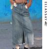 ELLASSAY Distressed Vintage Denim Midi Skirt