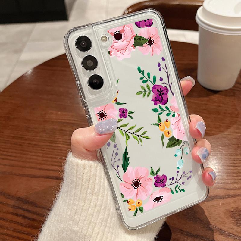 Case For Samsung Galaxy A15 A14 A56 A55 A54 A36 A16 A52 A35 5G S25 S24 S23 S22 Ultra S24 FE Garden Flowers Clear TPU Phone Cover