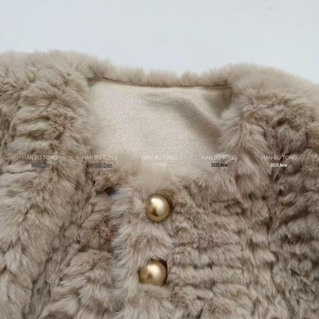 Girls' 2025 Autumn/Winter Stylish Korean Faux Fur Vest & Jeans Set