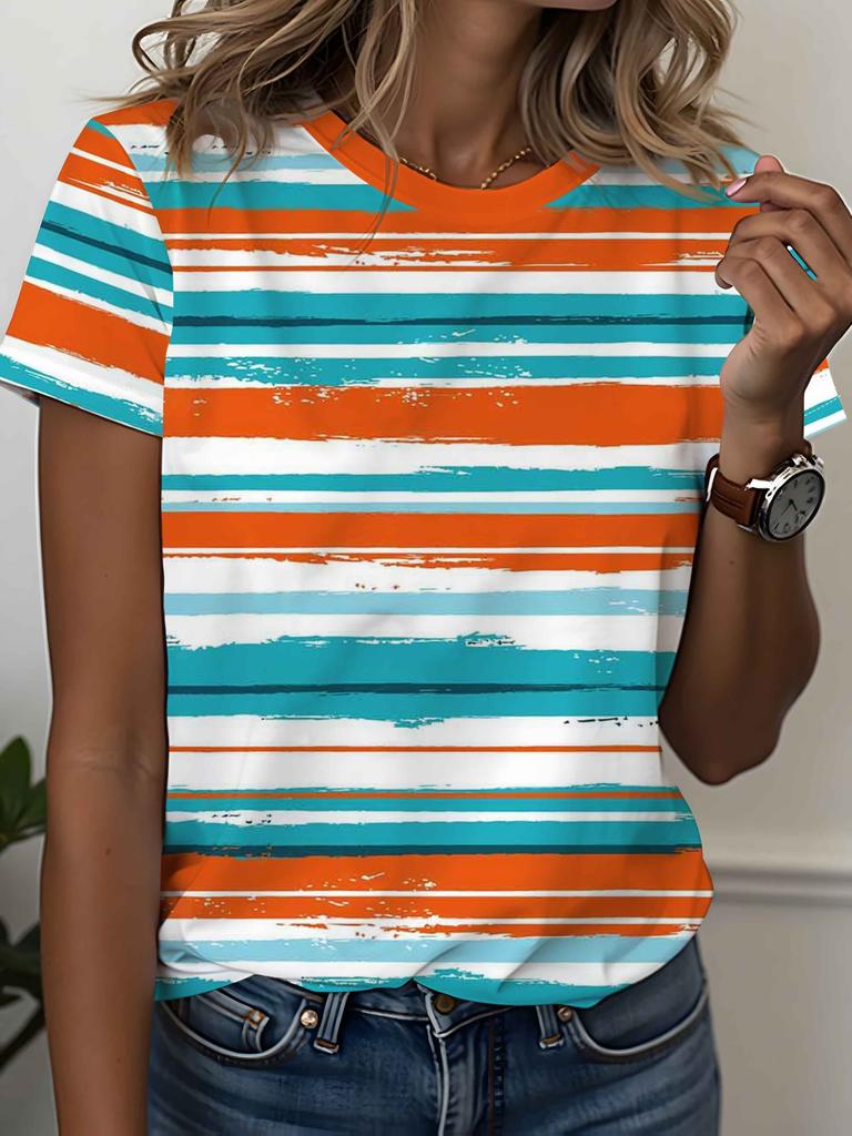 Round neck women's short sleeve printed T-shirt, women's clothing, digital printing,