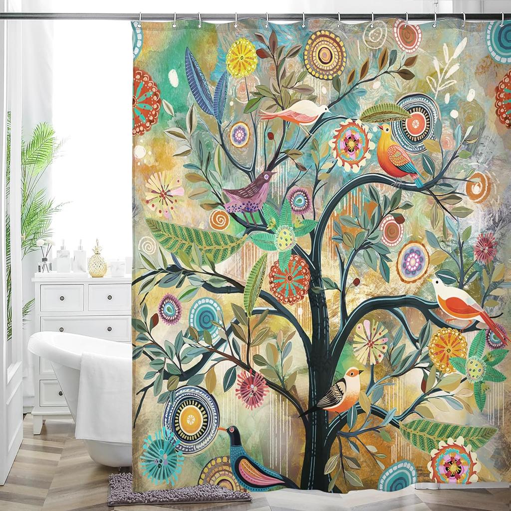 Bohemian Bathroom Shower Curtain Colorful Floral Printed Polyester Fabric Shower Curtain For Bathroom Decoration