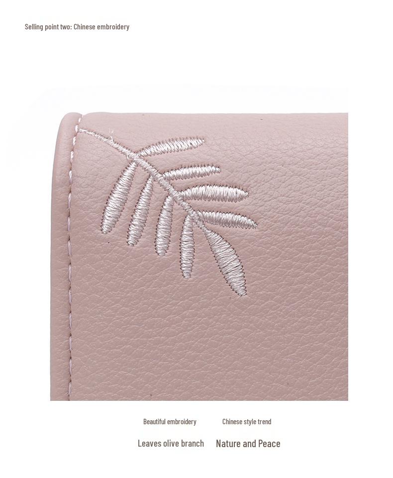 Women's 2025 Medium Wallet: Large Capacity Leaf Embroidery Flower Coin Purse & Card Holder Clutch