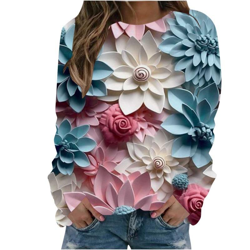 Christmas Sweatshirts Flower Floral 3D Print Women Autumn Fashion Hoodies Streetwear Y2k Pullovers Harajuku Tops Woman Clothing