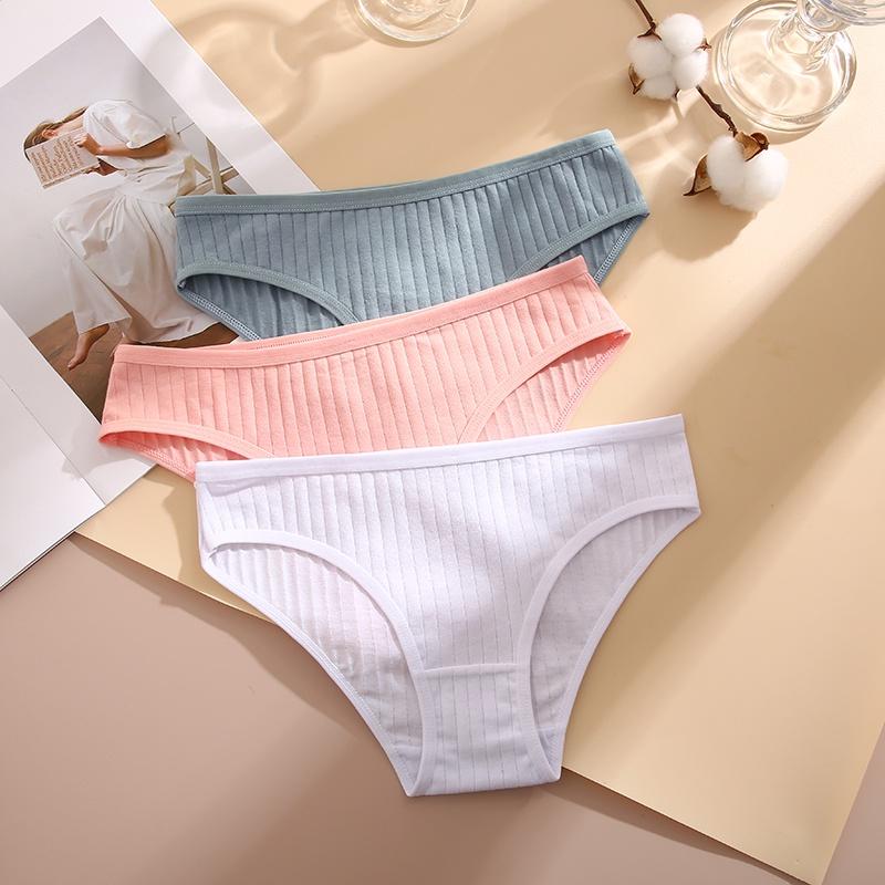 3ks/sada Kalhotky Bavlna Ženy Spodní prádlo Sexy spodky Pohodlné Dívčí kalhotky pro ženy Pruhované Bavlněné Intimní Spodní prádlo