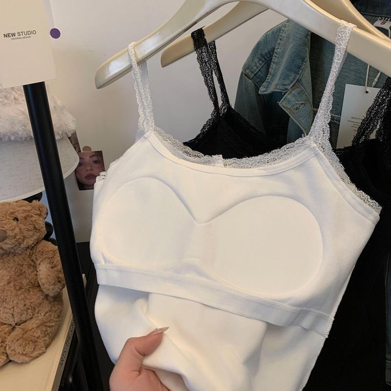 Damski top kamizelka koronkowy w stylu koreańskim z blokami kolorów – jesienny, dopasowany, ciepły i bez rękawów