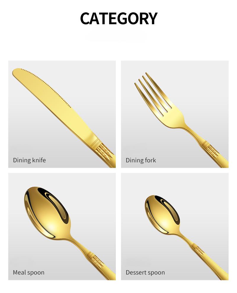 Stainless Steel Embossed Handle Western Food Hotel Tableware Knife, Fork and Spoon Dessert Spoon 24 Pieces Suit