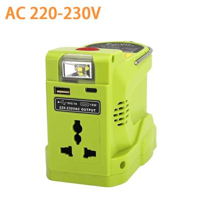 200W Wechselrichter Generator für Ryobi 18V Lithium-Akku, DC 18V zu AC 120V 220V Tragbare Power Station mit 280lm LED-Licht