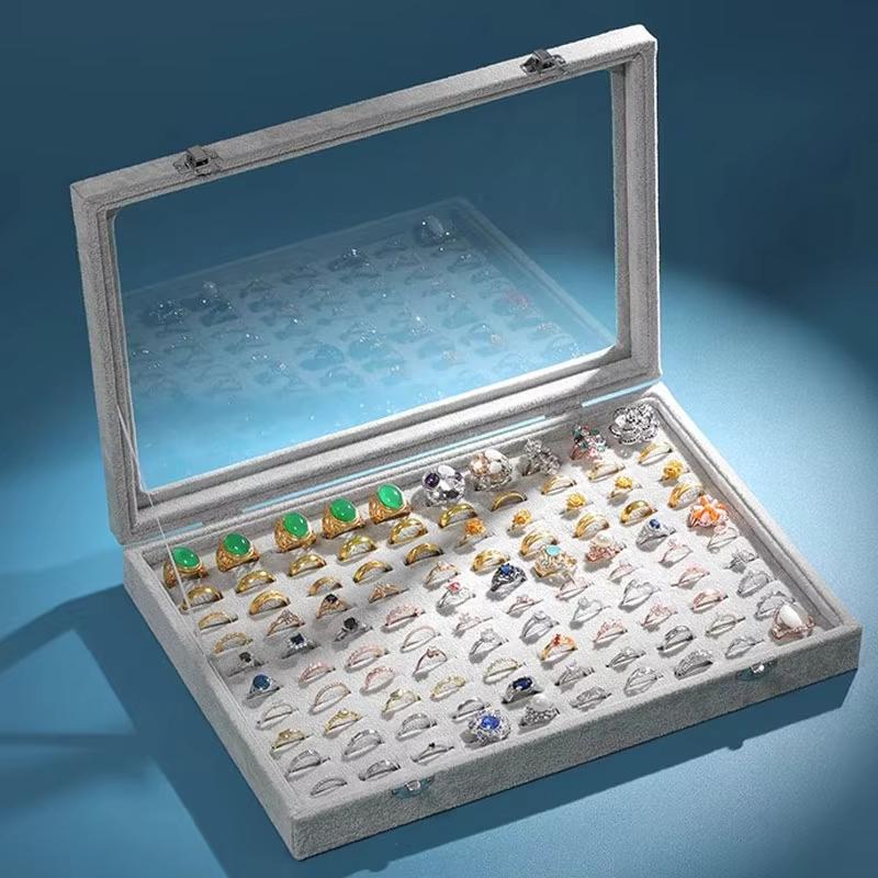 100 Slots Jewelry Rings Display Organizer Case Gift Holder Earrings Storage Box Jewelry Accessories