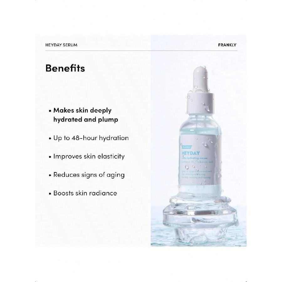 FRANKLY Heyday Serum - 30ml | 1.125% Panthenol, Hyaluronic Acid Complex For Intense Deep Moisture, Radiant Complexion Boost | Vegan, Anti-Aging
