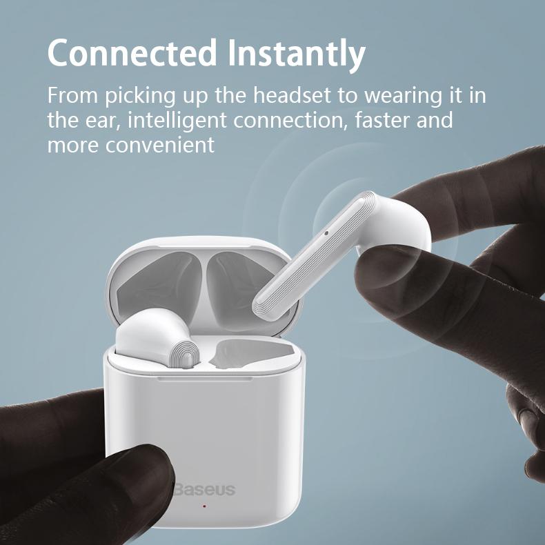 Baseus W09 TWS wireless earbuds with a microphone and a charging case