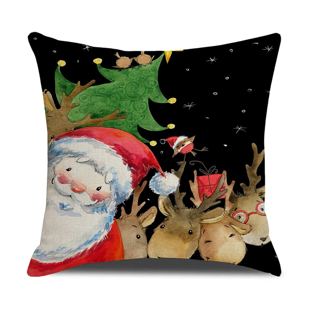 Christmas Pillow Cover New Linen Cartoon Black Print Holiday Home Sofa Cushion Cover
