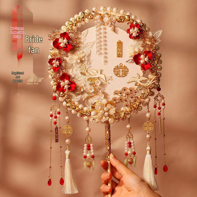 Champagne Wedding Xiuhe Fan - Handmade Double Circle Bridal Fan