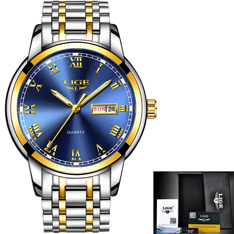 Buy LIGE Watch Men Sports Quartz Full Steel Gold Men‘s Watches Top
