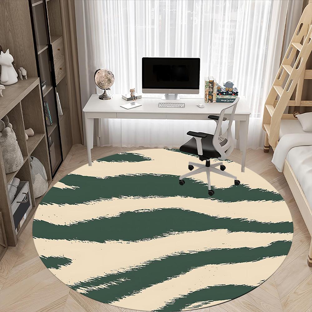 1PCZebra Stripes Office Round Area Rug, Mat Suitable For Office, Under Office Chairs Bedroom Living Room Home Decor, Room Deco