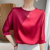 Round Neck Acetic Acid Satin Thin Draping Niche Design Sense 7-quarter Sleeve Summer Everyday Relaxed Fit Short-sleeved Base Top