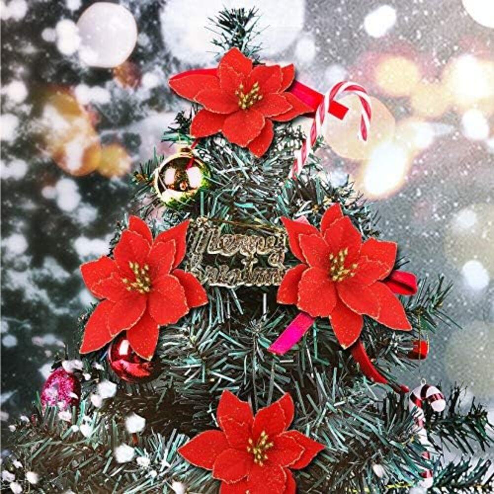 Holiday Decor Flowers Glitter Finish Christmas Poinsettia User-Friendly Installation Versatile Use 13cm Diameter