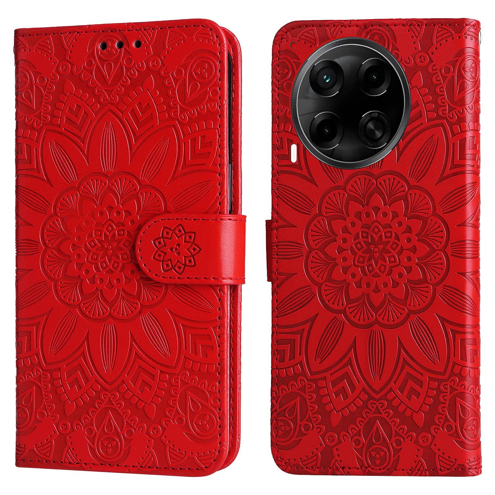 

Для TECNO Camon 30S Pro 4G/Camon 30S 4G Чехол Кожаный кошелек с тиснением подсолнуха Чехол для телефона Red