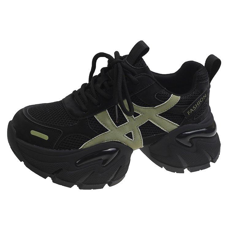 Leather thick-soled small waist dad shoes women's 2025 autumn new small 6cm height-increasing color matching sports and leisure shoes