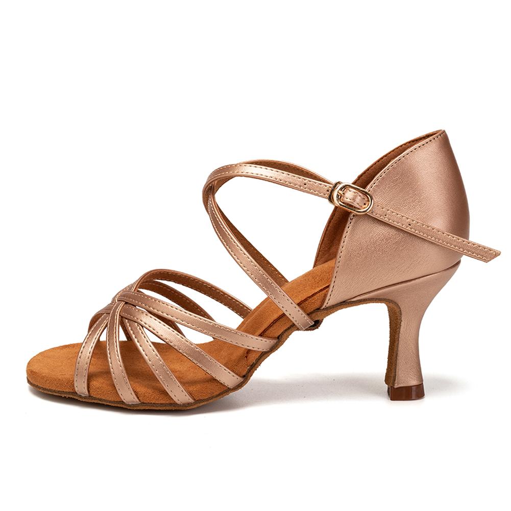 Fashion Women's Latin Dance Shoes Tango Cha Cha Ball Party PU Leather Dancing Shoes Middle Heel 6.5cm