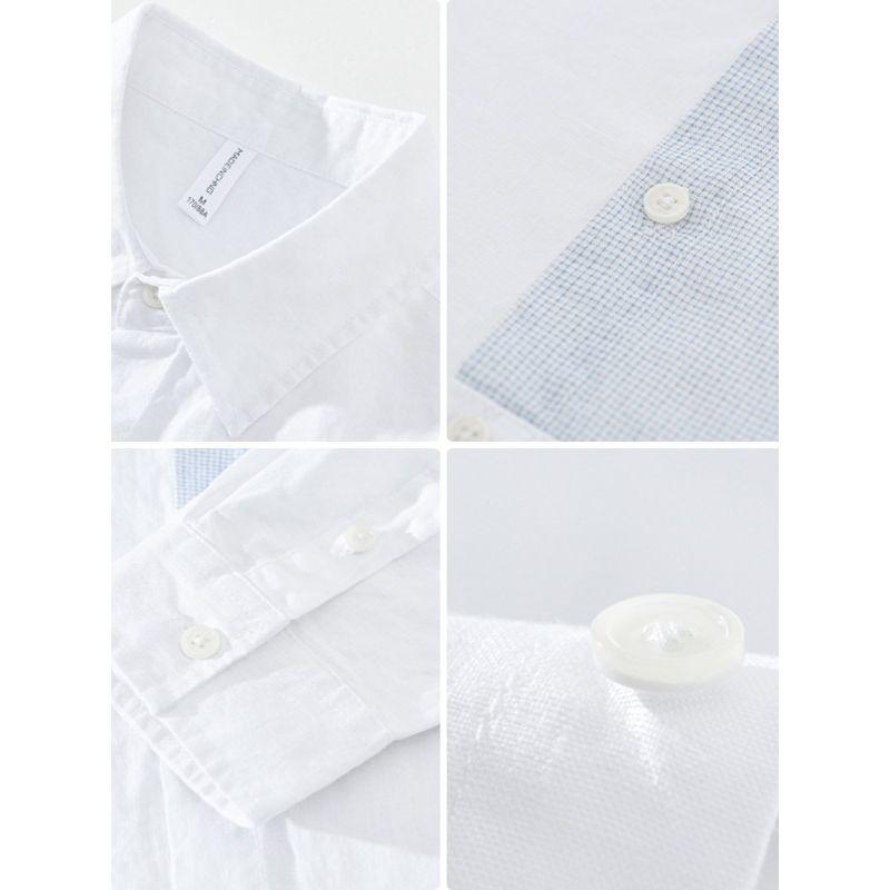 Foreign Trade Surplus Pure Linen Patchwork Long-Sleeve Shirt for Men, New Spring/Autumn Trendy Casual Retro Design Shirt