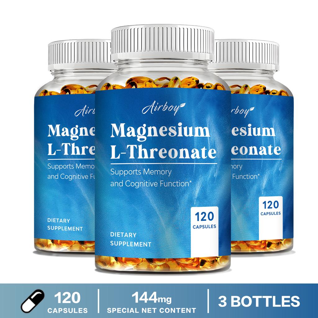 Airboy Magnesium L-Threonate 144mg 120 Capsules - Cognitive Support, Daily Wellness, Mineral Support