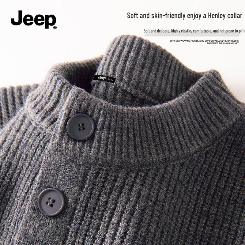 JEEP Men s Thickened Henley Knit Pullover Sweater 3XL