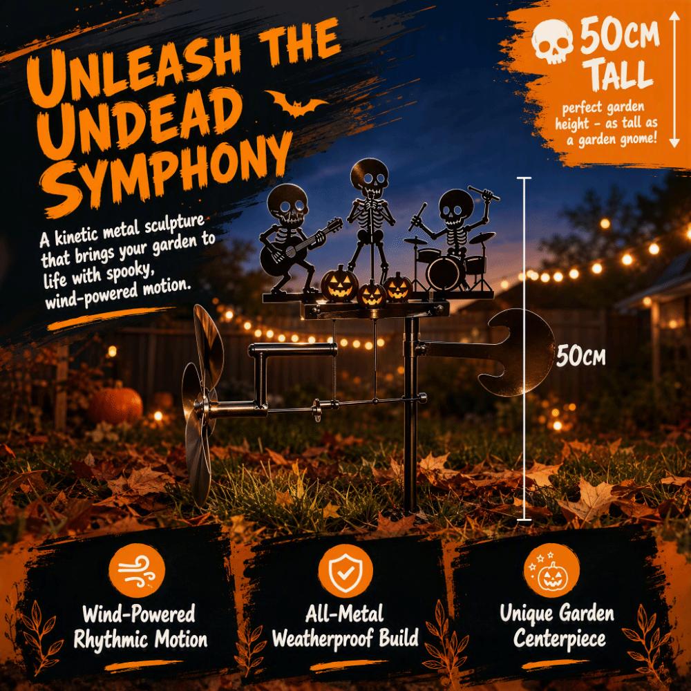 Wind-Powered Halloween Skeleton Metal Drummer Wind Heavy Duty Rock Band Sculpture Yard
