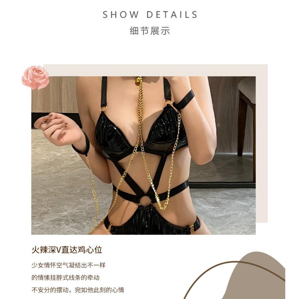 Sexy Lingerie Sexy Open Gear Free Sm Conditioning Sexy Chain Tied Queen Neck Leather Jacket Women's Uniform Temptation