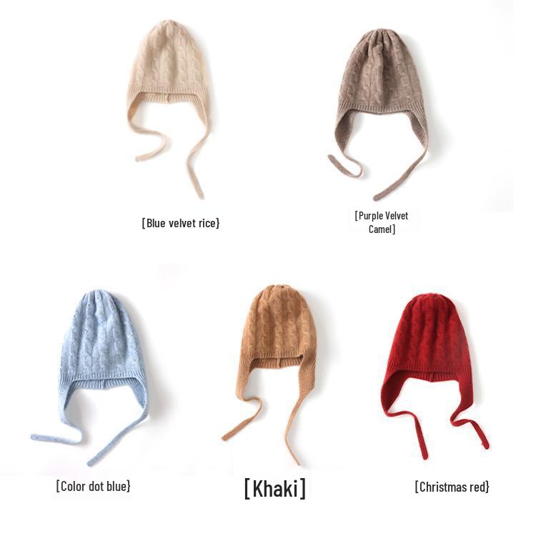 Women's Knitted Cashmere Hat with Ear Protection - Cute, Warm, Thick Winter Head Wrap