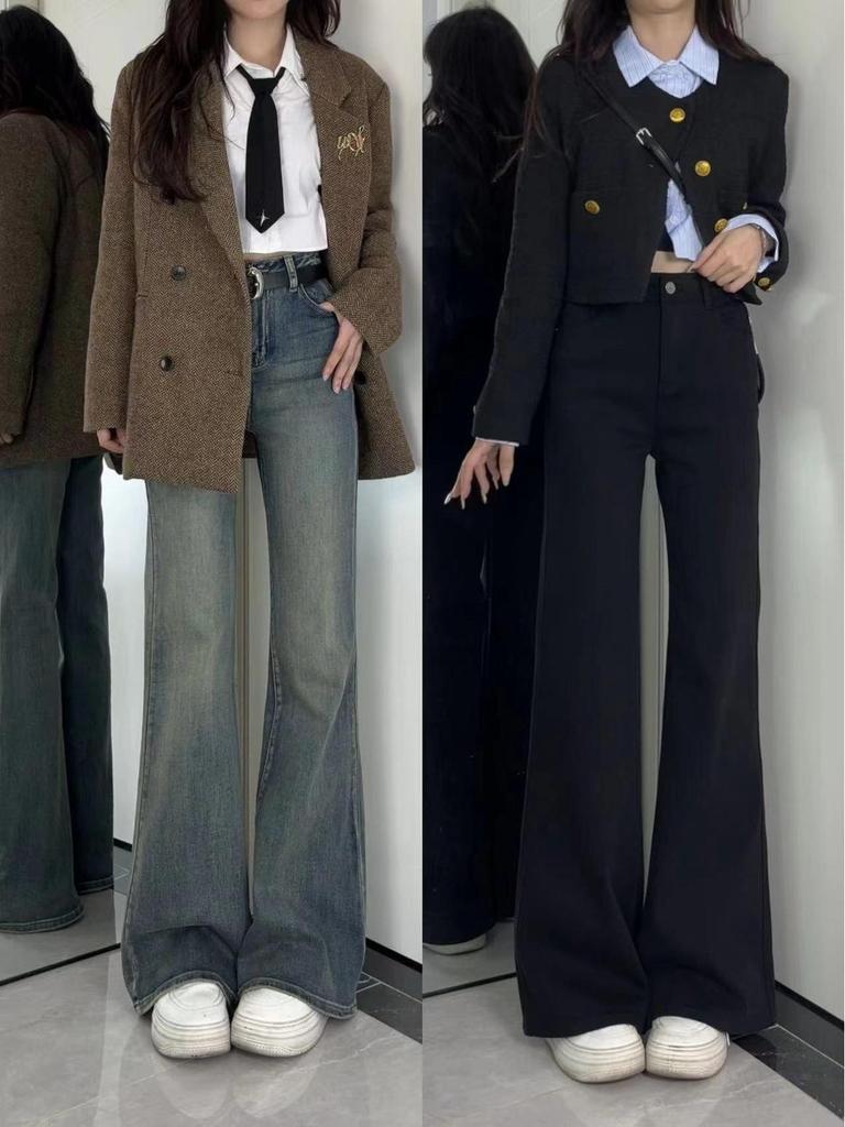 2024 Women's Plus Size High-Waist Fleece-Lined Flare Jeans: Winter Style