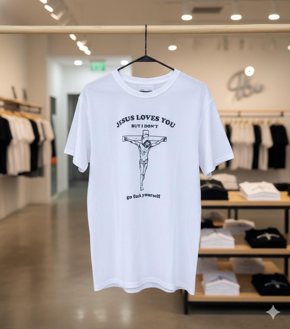 Jesus Loves You But I Don’t Vintage Offensive Graphic White T-Shirt - T144 L