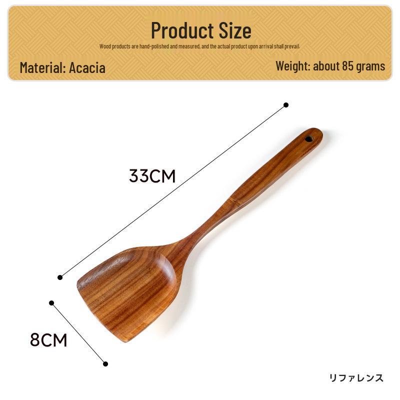 Sada kuchyňského náčiní z teakového a akáciového dřeva: Špachtle s dlouhou rukojetí a velká polévková lžíce