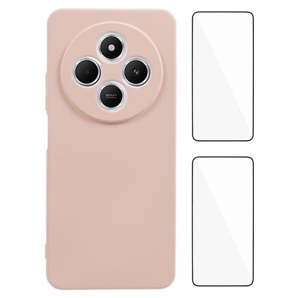 

WANLONFENG RB3 Series Phone Case For Xiaomi Redmi 14C 4G/14R 5G/Poco C75 4G Soft TPU Back Cover with 2Pcs Screen Film Pink
