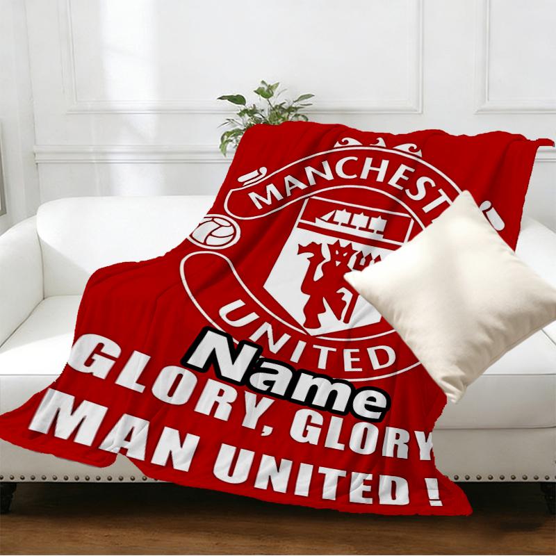 Custom Name Personalized Manchester United F.C Print Blankets, Home Decor, Bedroom, Sofa, Camping, Couch, Gifts for Birthday Christmas