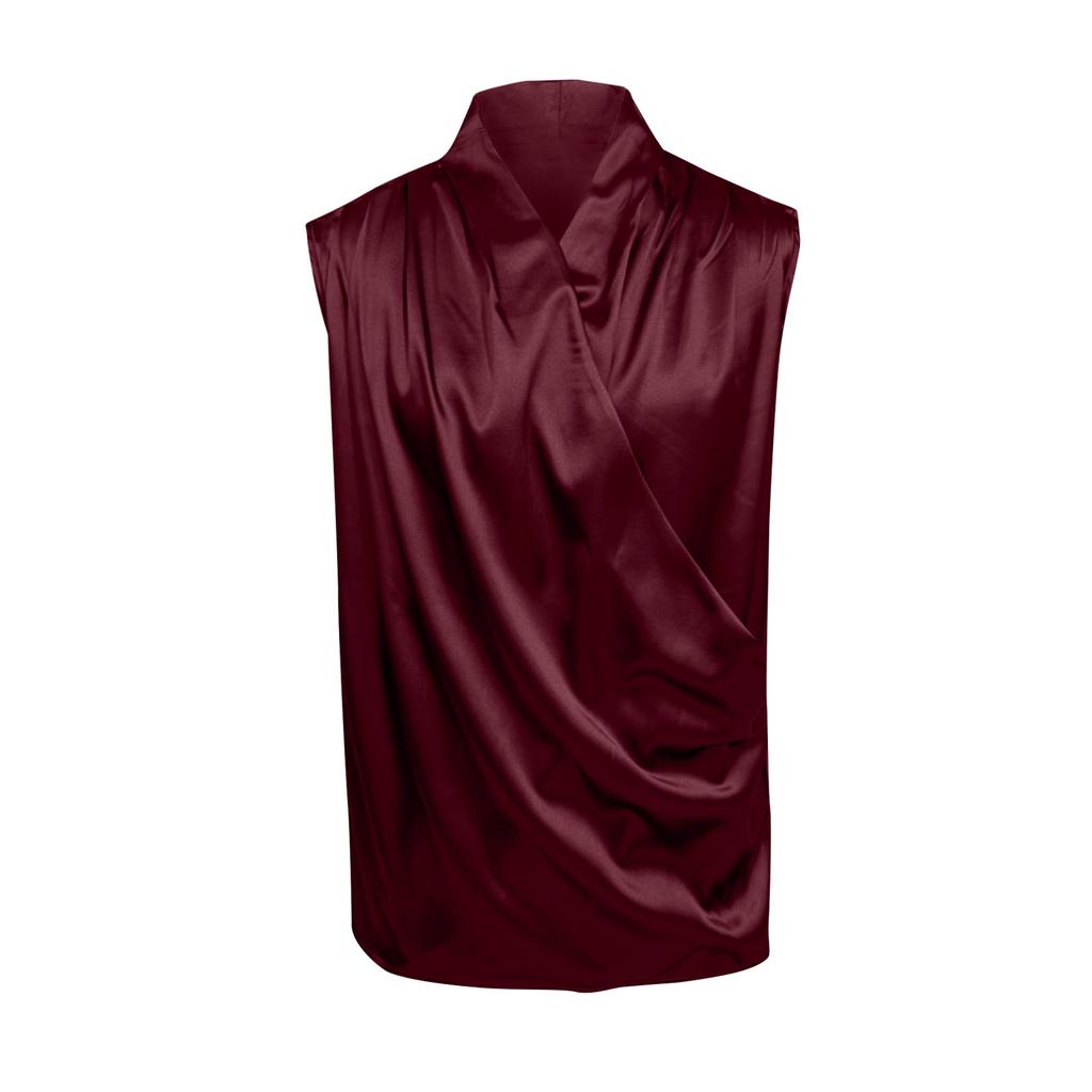 Ermeløs plissert vestskjorte for kvinner