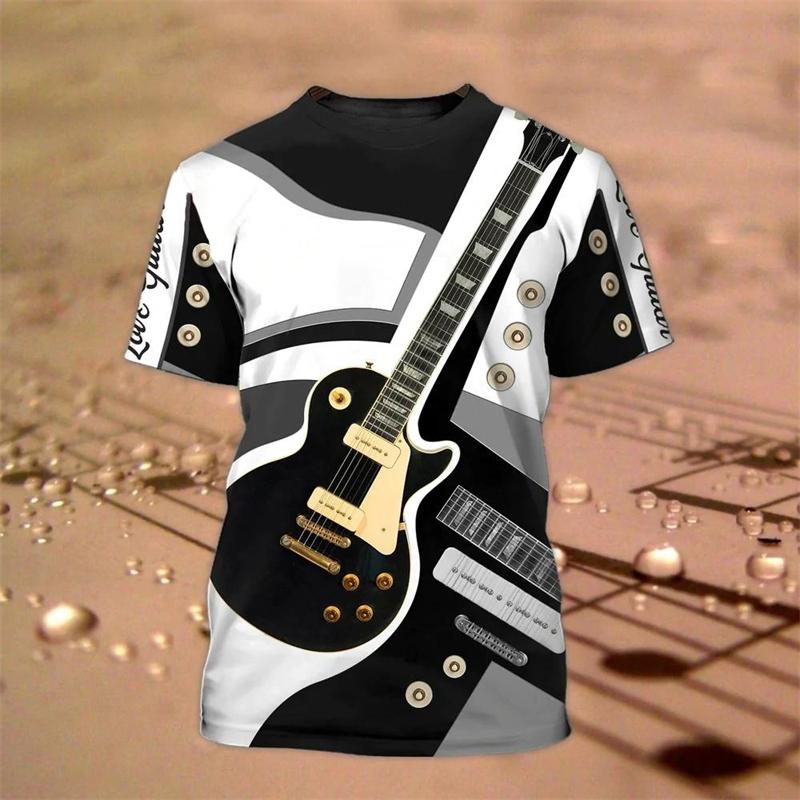Vintage Guitar 3D Print Mens Funny Designer Clothes Summer Fashion T-shirt Kids Round Neck Short Sleeve Tees Tops