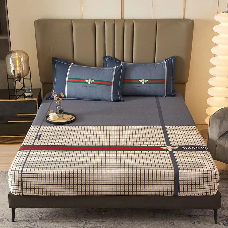 Cute Teddy Bear Pattern Fitted Sheet Set 100% Cotton Anti-slip Mattress Cover with Pillowcases Home Bedding Set for Boys Girls