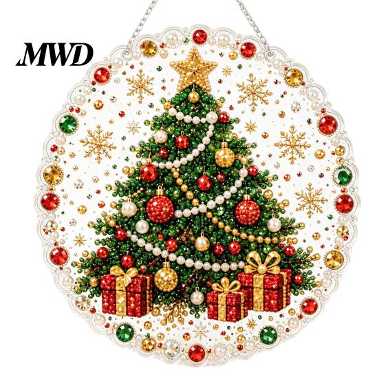 Rhinestone Painting Kit for Adults Christmas Kit, DIY Wreath Art Craft Adults, Double Decorative Pendant Making Sided Window Ornament, Acrylic Hanging