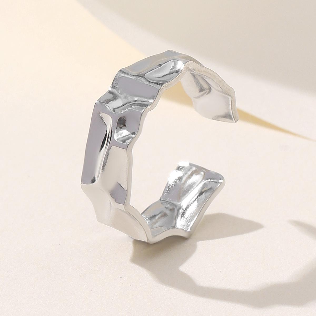 Unisex Irregular Boyfriend-Style Concave-Convex Stainless Steel Open Ring